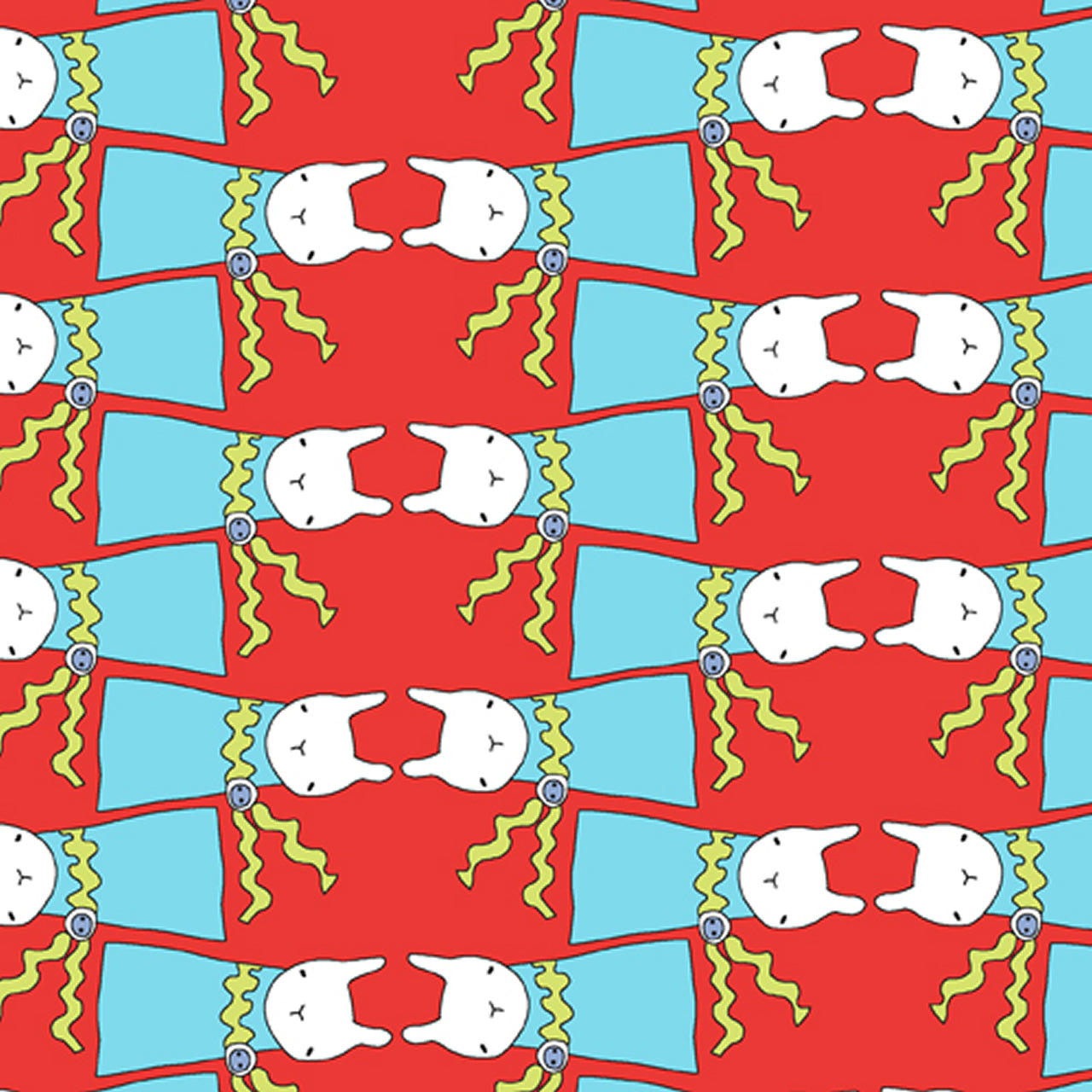 A-5759-BR - Bunny Blue Dress - Red - Ric Rac Rabbits Collection - BLT-P113