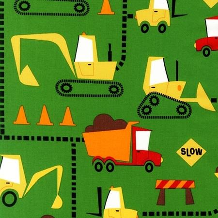 Cone Zone - Trucks - APP-12841-7 - Green - Multicolored on Green - Robert Kaufman