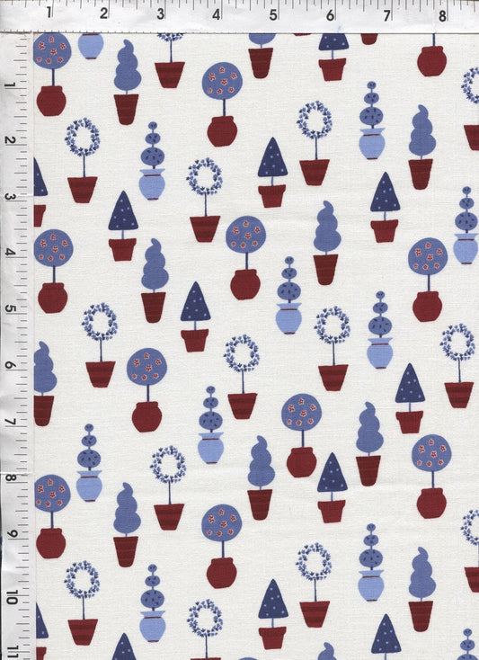 Viva La France - Topiaries - AMN-10880-67 - Multicolored - Blue - Red - Denim on White - Robert Kaufman