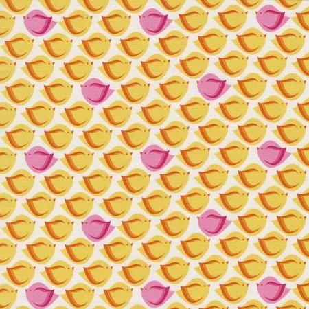 Puffy Bird - Heaven & Helsinki Collection by Patty Young - DC5595-Orange FQ - Pink - Orange - Yellow - Michael Miller