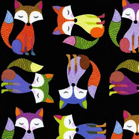 Black Foxes - FoxyOwl-C1477 - Multicolored On Black - Timeless Treasure