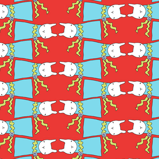 A-5759-BR - Bunny Blue Dress - Red - Ric Rac Rabbits Collection - BLT-P113