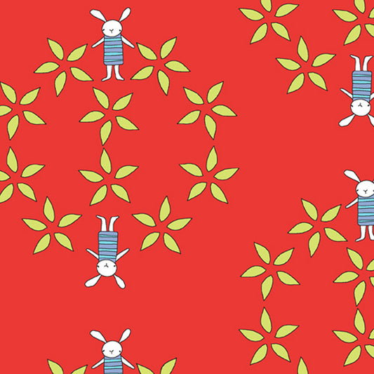 A-5760-BR - Bunny Yellow Flower - Red - Ric Rac Rabbits Collection - BLT-P114