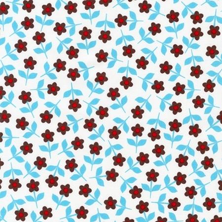 Pop Posies - Tiny Flowers - ANM-12796-247 Cornflower - Blue Brown Red on White - Robert Kaufman