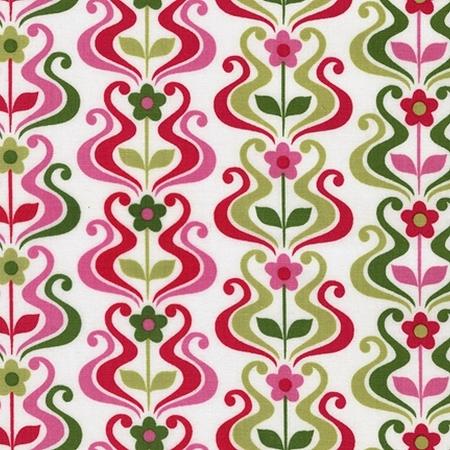 Pop Posies - Swirl Columns - ANM-12797-106 Blossom FQ - Fuchsia Pink Green on White - Robert Kaufman
