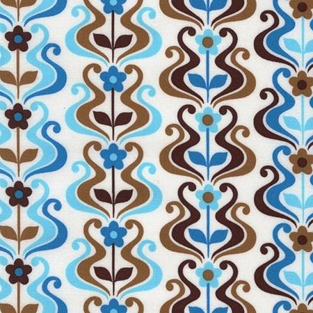 Pop Posies - Swirl Columns - ANM-12797-247 Cornflower FQ - Blue Brown on White - Robert Kaufman