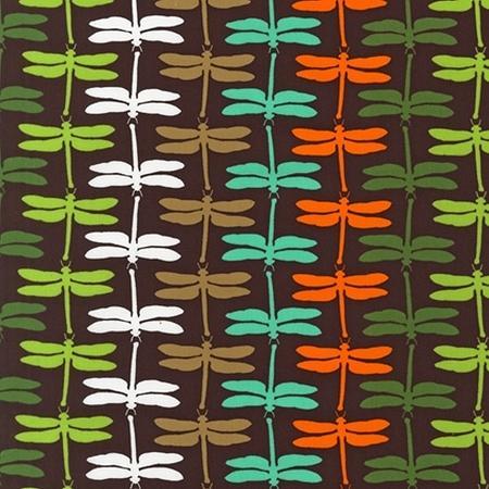 Fancy Flight - Leaves - ANM-13726-238 Garden - Green White Tan Teal Orange on Brown - Robert Kaufman