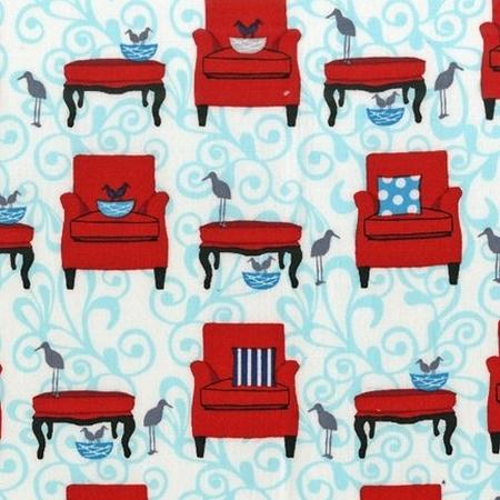 Perfectly Perched - Chair with Crane - AWN-12848-203 Celebration - Aqua - Gray - Red - Robert Kaufman