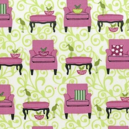 Perfectly Perched - Chair with Crane - AWN-12848-238 Garden FQ - Pink - Fuchsia - Green - White - Robert Kaufman