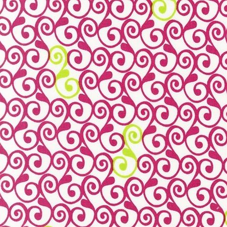Perfectly Perched - Swirls & Waves - AWN-12850-238 Garden FQ - Citron - Fuchsia - White - Robert Kaufman