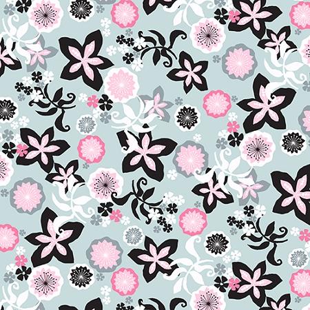 Flamingoes - Flowers - Multicolored - Pink - Black - White - Gray Background - A-7668-C