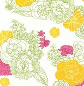 La Femme - Floral - Denim - Melissa Crowley - Green - Pink - Yellow on White - AEY-12599-195 Bright