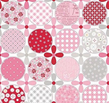 Polka Dots - Designer Cloth - Stitches Collection by Lori Holt of Bee in My Bonnet - DC3054 Pink - Pink, Red, Gray on White - Riley Blake