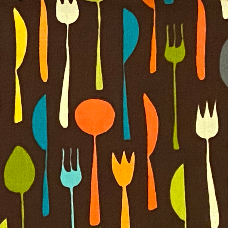 Robert Kaufman - SILW-9878 - Metro Cafe - Spoon Fork Knife - Multi Colored on Brown - Yardage A La Carte