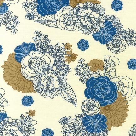 La Femme - Floral - Denim - Melissa Crowley - Blue - Tan on Cream - AEY-12599-67 Denim