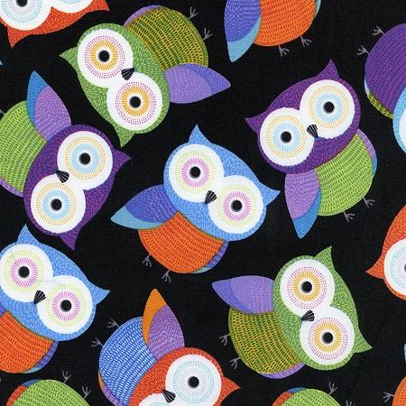 Black Foxes - FoxyOwl-C1477 - Multicolored On Black - Timeless Treasures