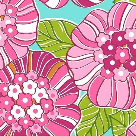 Floral Pom Pom - Petal Pushers Collection - 33420-X - Pink - Green - Aqua - White - Windham Fabrics