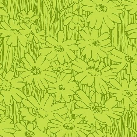 Tonal Daisies - Petal Pushers Collection - 33424-3 - Tone on Tone Green on Lime - Windham Fabrics